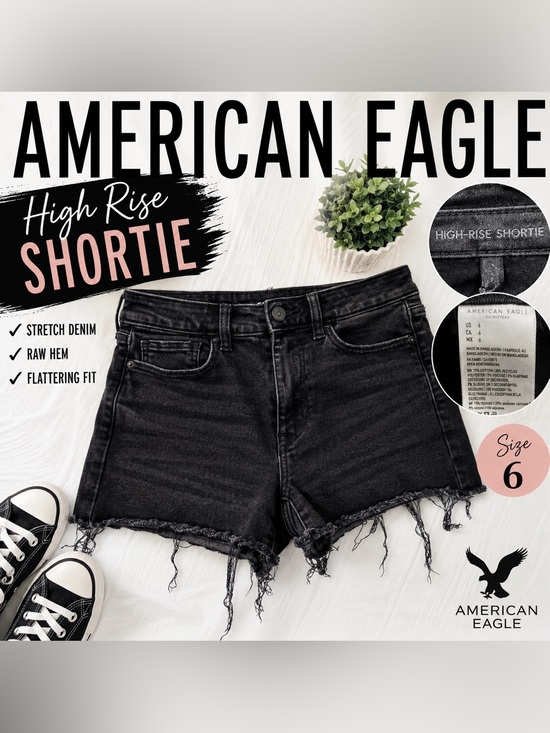 American Eagle Outfitters Pants - American Eagle High Rise Shortie – Size 6 – Black Raw Hem Distressed Shorts